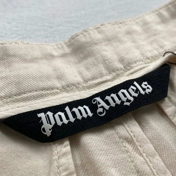 Palm Angels Pleated Linen Blend Back Logo Embroidered Chino/Trouser Pant